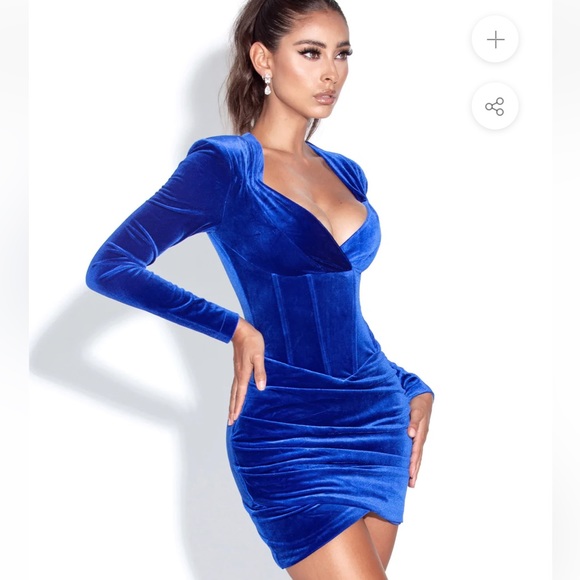 Royal Blue Long Sleeve Corset Velvet Dress NWOT Small - Picture 4 of 8